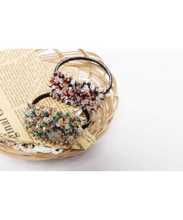 Handmade Crystal Rhinestone Hair Ties Set - Exquisite Ponytail Holders for Women and Girls - 2 PCS (Red and Green) - Buy Online on SooperMarket.com