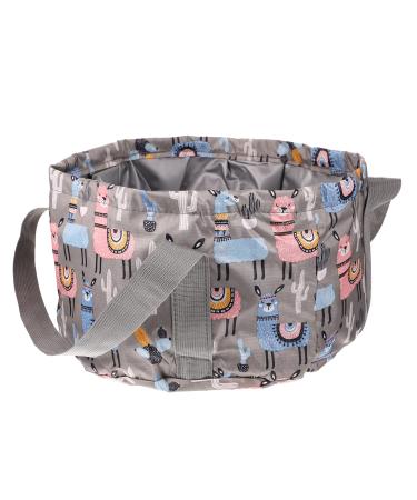 Healifty 1Pc 21L Folding Water Basin Nylon Fabric Big Size Multipurpose Travel Folding Water Bucket for Foot Soaking Fishing Camping Hiking (Grey Alpaca Pattern) Gray