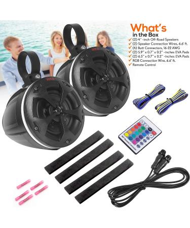 Pyle PLUTV44BTR 2-Way Dual Waterproof Off-Road Tower Speakers - 800W Marine Grade with RGB Lights & Remote, for ATV/UTV, Jeep, Boat - Black - Buy Online on SooperMarket.com