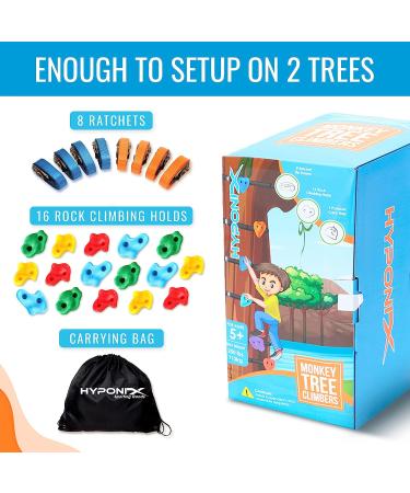 Hyponix Ninja Tree Climbing Kit - 16 Rock Climbing Holds & 8 Ratchets - Reinforced, Easy Setup - Ideal Outdoor Toys for Kids 5-12 - Monkey Tree Climbers 2.0 - Buy Online on SooperMarket.com
