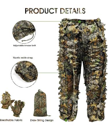 ANYDKE Ghillie Suit Camouflage Hunting Suits - Lightweight Breathable 3D Leaf Camo Clothing for Jungle Shooting, Airsoft, Photography - Fits 5.9-6.2ft Tall - Ideal for Outdoor Activities and Halloween - Buy Online on SooperMarket.com