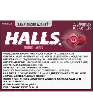 HALLS No Sugar Added Black Cherry Cough Drops Throat Lozenges Sore Throat Relief Mentho-Lyptus 9 Lozenges Cough Drops Black Cherry Singles (Full Tray) - Buy Online on SooperMarket.com