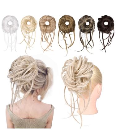 REECHO Messy Bun Hair Piece 1PC Super Long Tousled Updo Hair Bun Extensions Wavy Ponytail Hair Scrunchies with Elastic Band Hair Accessory for Women - Pearl Platinum