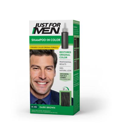 Just For Men Shampoo-In Color (Formerly Original Formula)  Mens Hair Color with Keratin and Vitamin E for Stronger Hair - Dark Brown  H-45  Pack of 1 Pack of 1 Dark Brown H-45