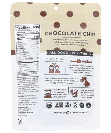 Emmy's Organics Organic Chocolate Chip Coconut Cookies - 6oz - Gluten-Free Snack - Buy Online on SooperMarket.com