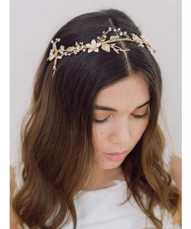 SWEETV Gold Flower-Leaf Bridal Headband | Wedding Hair Accessories for Brides - Buy Online on SooperMarket.com