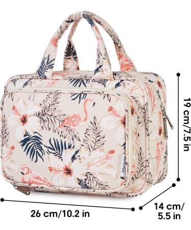 Large Beige Flamingo Toiletry Bag: Full Size Travel Makeup Organizer for Women - Buy Online on SooperMarket.com