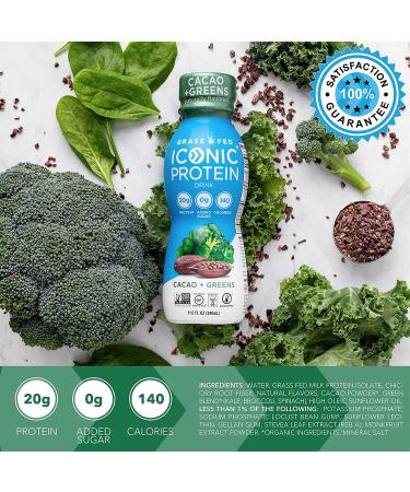 Iconic Cacao + Greens Protein Drinks (12 Pack) | Grass Fed, Organic Veggies & Cacao | Low Carb, Lactose Free, Soy Free | Keto Friendly - Buy Online on SooperMarket.com