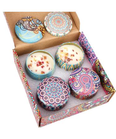 Allava 4 pieces of fragrance candles gift set natural soy wax fragrance candles set candle set for stress relief fragrance candle for Christmas birthday Valentine's Day aromatherapy weddings (a)