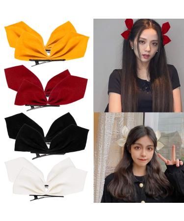 Whaline 4 Pairs Velvet Hair Bow Side Clips Velvet Hair Clips Barrettes in Pairs Mix Color Hair Pin Non-Slip Bowknot Clips Cute Hair Accessories for Girls Women  8pcs (Red  Yellow  White  Black)