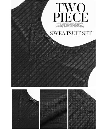 PRETTYGARDEN Women's Summer Casual Two Piece Outfit | Tank Top & Ribbed Knit Long Pants Set | Black Medium Tracksuit - Buy Online on SooperMarket.com