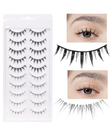 10 Pairs Manga Lashes Japanese Style Natural Look Lash with Clear Band Natural Short 3D Cosplay Makeup Eyelashes(2 Styles) 1 Ounce (Pack of 1)