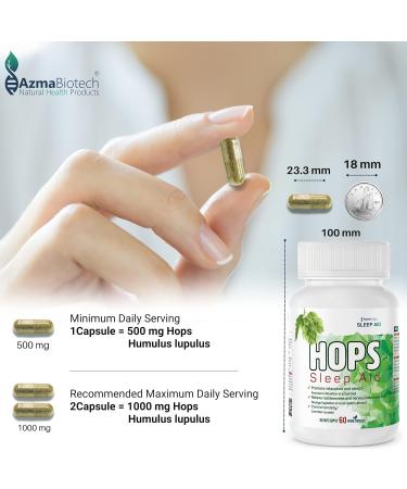 AzmaBiotech Hops Sleep Aid for Adults 1000mg 60 Vegan Capsules Natural Sleep Supplement to Promote Relaxation & Restful Sleep Non-GMO Gluten-Free 30-Day Supply Made in Canada - Buy Online on SooperMarket.com