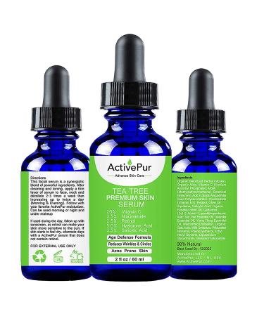 Tea Tree Serum Oil for Acne Facial Skin Serum 20% Vitamin C Hyaluronic Acid Retinol helps in Hyperpigmentation Wrinkles Anti Aging Dark Spots Blemishes Acne Scars (2 Oz/60 ml) 2 Fl Oz (Pack of 1)