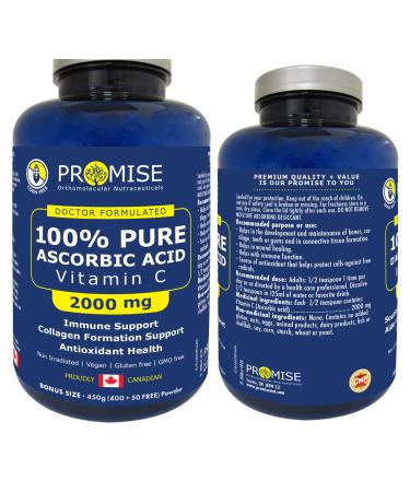 Promise 100% Pure Ascorbic Acid Vitamin C Powder 2000 mg of Vitamin C per Serving Unflavored Non-GMO Gluten-Free 450 grams