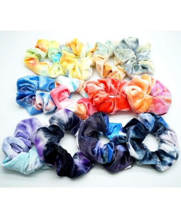12pc Velvet Pocket Hair Scrunchies with Hidden Zipper Pocket - Cheetah & Tye Dye Colors - Buy Online on SooperMarket.com