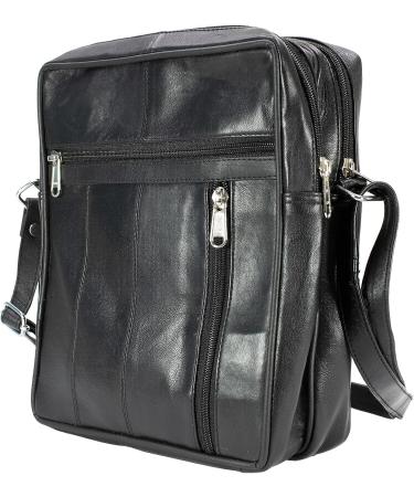 Paul Walter Genuine Leather Black Crossbody Shoulder Bag - Unisex Travel Kit Handbag - Buy Online on SooperMarket.com