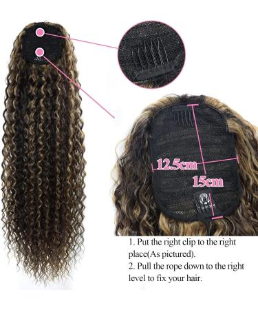 30 inch Long Curly Drawstring Ponytail Extension in P4/27# Synthetic Hair - Women's Hairpiece - Buy Online on SooperMarket.com