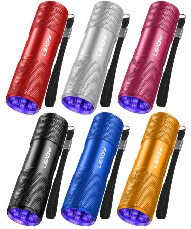 LEAGY 6 Pack UV Ultra Violet Blacklight 9 LED Flashlight Torch Light Outdoors Etc Multicolored