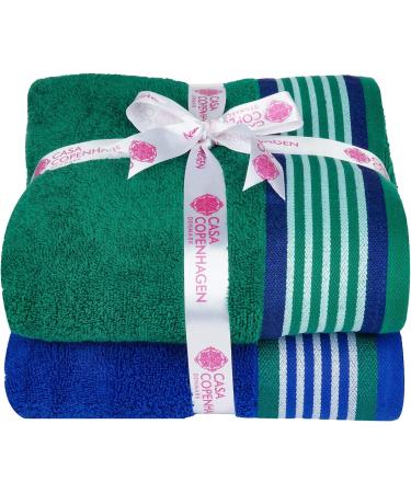 CASA COPENHAGEN 550 GSM 12x12 Inches Washcloths Towels Set of 24 - Super Soft Egyptian Cotton Towels for Bathroom & Kitchen in Wimbledon Blue and Green - Buy Online on SooperMarket.com