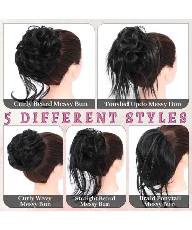 Fulang Hair 5-Pack Large Wavy Bun Hair Parts with Rubber Bands Artificial Hair Extensions for Women s Updos & Messy Buns (1B) - Buy Online on SooperMarket.com