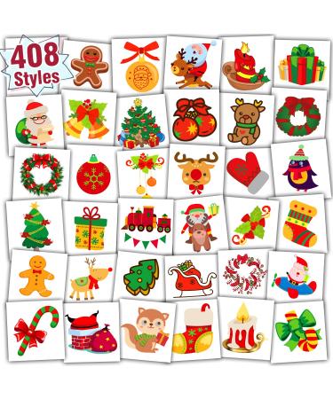 Partywind 408 PCS Individually Wrapped Christmas Temporary Tattoos for Kids Stocking Stuffers  Christmas Holiday Decorations Party Supplies Favors Gifts  Xmas Tattoo Stickers for Boys and Girls