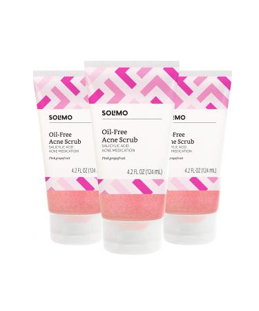 Amazon Brand - Solimo Oil-free Pink Grapefruit Facial Scrub, 2% Salicylic Acid Acne Medication, Dermatologist Tested, 4.2 Fluid Ounce (Pack of 3) 4.2 Fl Oz (Pack of 3) Facial Scrub