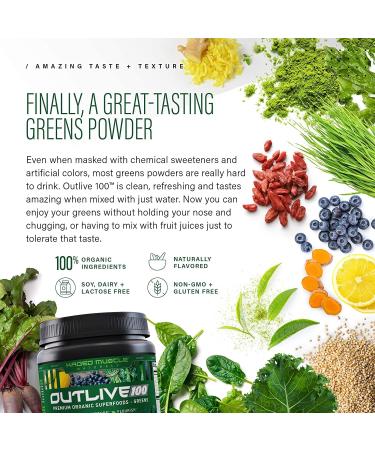 Kaged Muscle Outlive 100 Organic Superfoods & Greens Powder with ACV, Antioxidants, Adaptogen, Prebiotics - Berry 30 Servings | 1.12lb - Buy Online on SooperMarket.com
