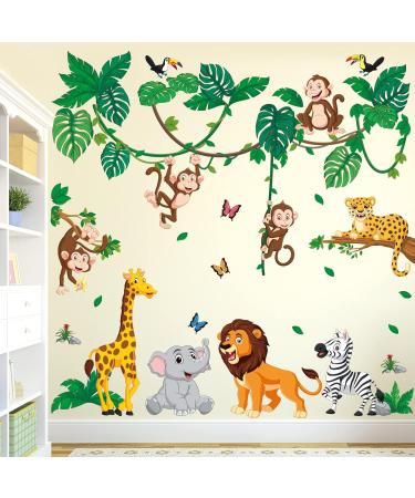 DECOWALL DSL-8069 Jungle Animals Cartoon Wall Stickers - Safari Decals for Nursery & Kids Room Wall Decor - Buy Online on SooperMarket.com