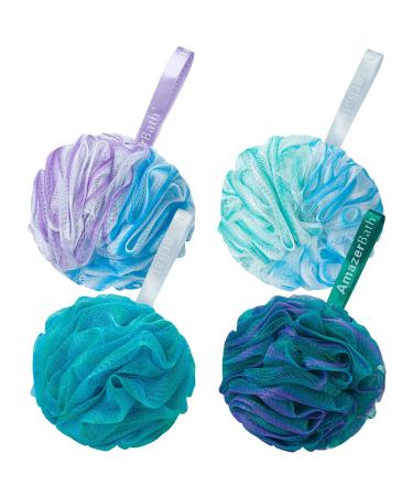 AmazerBath Bath Shower Loofah Sponge Exfoliating Body Scrubber 75g/PCS Pouf Bath Sponges- Set of 4 Flower Color Sponges Large (Pack of 4) Green-purple