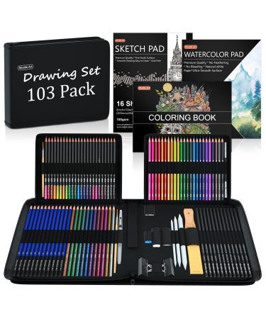 Drawing Kit Shuttle Art 103 Pack Drawing Pencils Set Sketching and Drawing Art Set with Colored Pencils Sketch and Graphite Pencils in Portable Case Drawing Supplies for Kids Adults and Artists