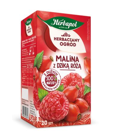 Raspberry & Rosehip Tea Natural Pure And Refreshing Herbal Fruit Infusion Herbapol Tea bags 20