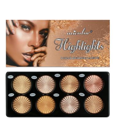 Beteligir 8 Color Highlighter Powder Palette  Facial Bronzers Illuminator Palette Highlighter  Long Lasting Brilliant Lighten Skin Color Face Make Up Palette Set (01)