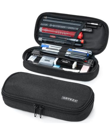 ARTEZA Pencil Case, Black Pencil Pouch with Zipper Closure, School Supplies for Students and Teachers