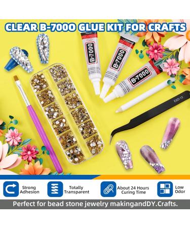 GLARKS B7000 Jewelry Adhesive Glue with Rhinestone Gems Kit 2600Pcs Yellow Rhinestones with Gems Adhesive Flat Back Gems Crystal Rhinestones with 6Pcs Dotting Tools for Craft Nail Art Gold - Buy Online on SooperMarket.com