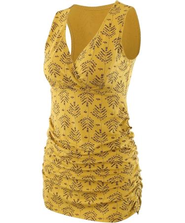 ZUMIY Maternity Nursing Top | Women's Cotton V Neck Shirt | Black+Yellow Print | Ruched Waist | Double Layer Tank - Buy Online on SooperMarket.com