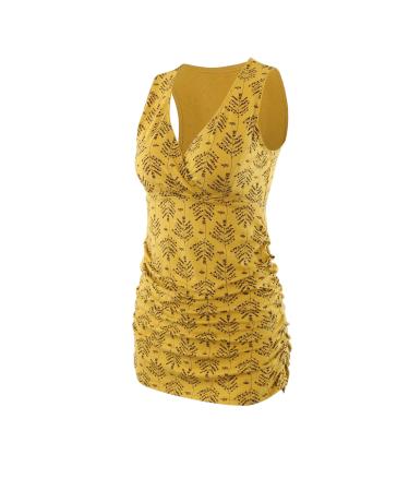 ZUMIY Maternity Nursing Top Pregnant Breastfeeding Shirt Women's Cotton V Neck Ruched Waist Double Layered Tank M Yellow Printing