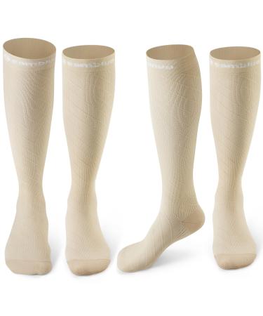 Cambivo compression stockings women and men 2 pairs compression socks support stockings for running sports flight travel cycling xxl beige