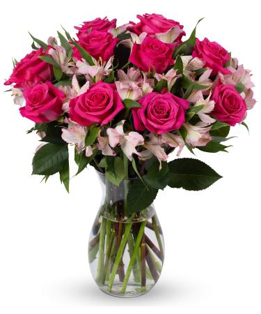 Benchmark Bouquets Charming Roses and Alstroemeria, With Vase (Fresh Cut Flowers)