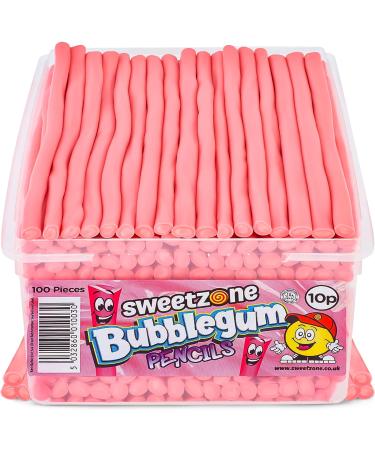 Sweetzone Bubblegum Pencils Sweets Tub Pencil Sweets 100 pc 10P Halal Sweets Wine gums American Gum British Sweets Sweet Pie Licorice Sweet Liquorice Allsorts Irresistible for Candy Lovers