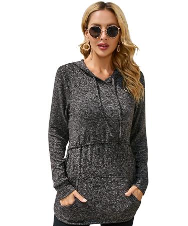 Sosolism Women's Nursing Hoodies Maternity Breastfeeding Tops Long Sleeve Pregnancy Sweatshirt XXL Charcoal Grey