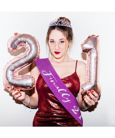 21st Birthday Decorations for Her "Finally 21" Birthday Sash and Rhinestone Crown Tiara Set for Girls 21st Birthday Gifts for Happy 21st Birthday Party Favor Supplies (purple) - Buy Online on SooperMarket.com