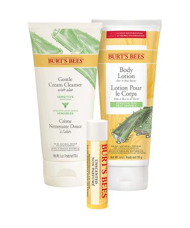 Burt's Bees Hydration Station Gift Set - 3 Body Care Stocking Stuffers with Unscented Lip Balm, Gentle Cream Cleanser, and Aloe Shea Butter Body Lotion | Christmas Gifts - Buy Online on SooperMarket.com