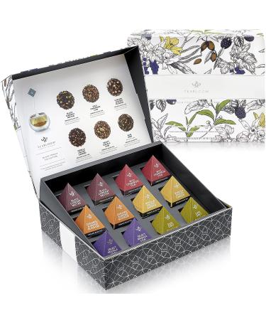 Teabloom Organic Black Forest Pyramid Tea Presentation Box, 12 Assorted Black Tea Blends, USDA Certified Organic Whole-Leaf Pyramid Tea Sachets
