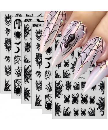 8 Sheets Spider Nail Art Stickers Halloween Nail Decals 3D Self-Adhesive Black White Spider Web and Spider Design Nail Sticker Halloween Acrylic Nail Art Decoration for Women Holiday Nail Charm Halloween Style