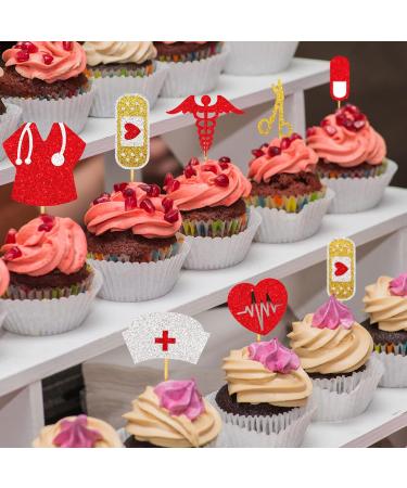 Whaline 25Pcs Nurse Theme Cupcake Toppers Glitter Stethoscope Heartbeats Cupcake Food Sticks Thank You Nurses Paper Cake Picks for Nurse Graduation Retirement Party Supplies Cake Decoration 9 Design - Buy Online on SooperMarket.com