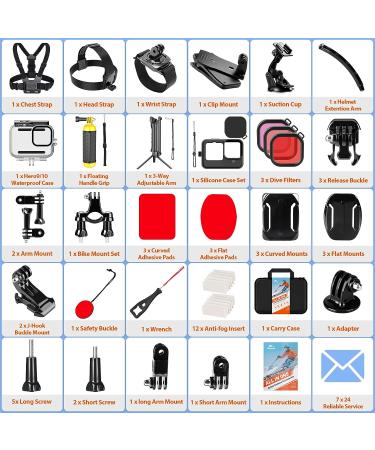 HONGDAK 63-in-1 Action Camera Accessories Kit for GoPro Hero 11/10/9 Black - Waterproof Housing, Silicone Case, Arm Strap, Mounts & More - Buy Online on SooperMarket.com