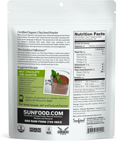Organic Chia Seed Powder - Raw, Cold Milled, 1 lb - Bulk Superfood by Sunfood - Buy Online on SooperMarket.com