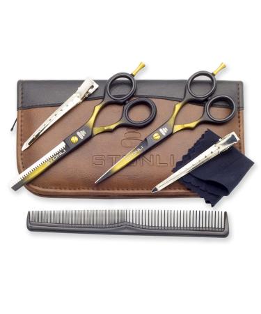 Stonli Hairdressing Scissors for Hair Cutting - Stainless Steel 6 inch Hair Scissors with Sharp Edge Barber Scissors - Hair Cutting Scissor with Pouch for Salon Home Men Women (Black)