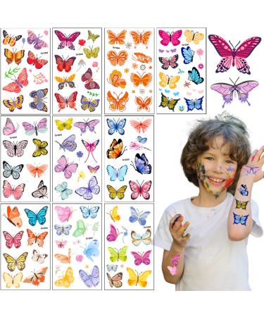 100 Pieces Butterfly Tattoos Temporary Colorful & Waterproof Fake Tattoos Watercolor Flower Butterfly Tattoo Stickers Body Face Tattoos for Womens Kids Party Favor Gift Decoration